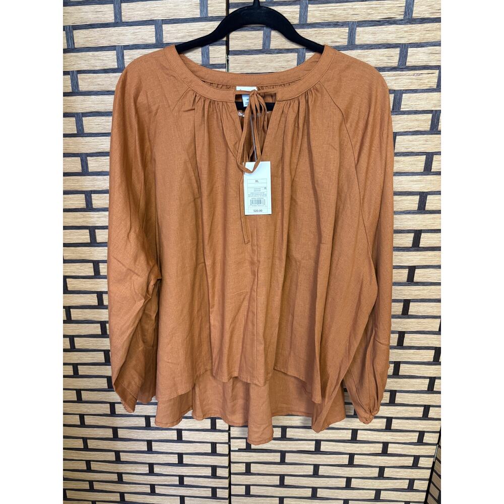 A New Day Brown Tie Neck Top Size XL